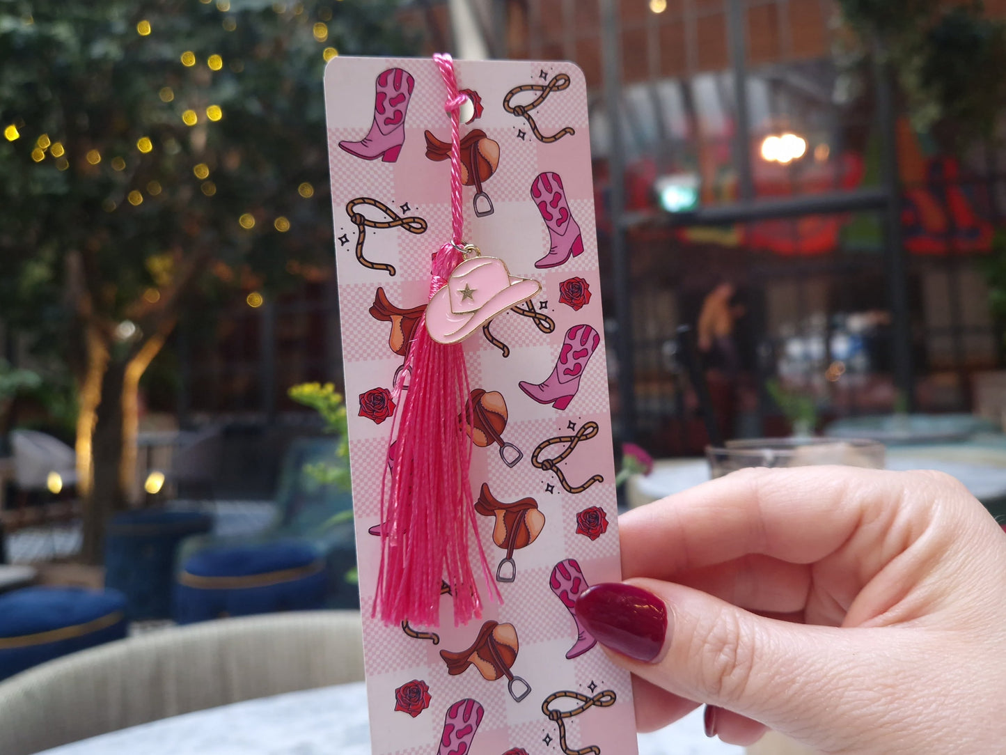 Cowboy Romance Pink themed Tassel Bookmark