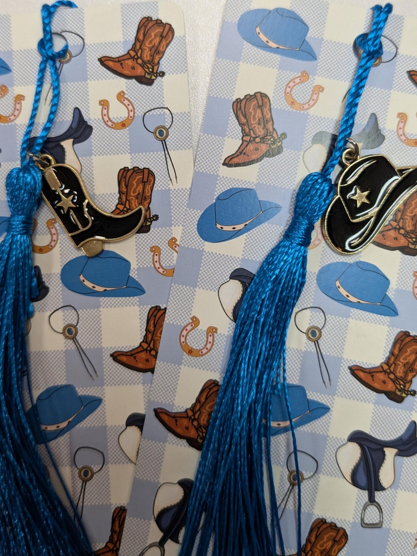 Cowboy Romance blue themed tassel bookmark