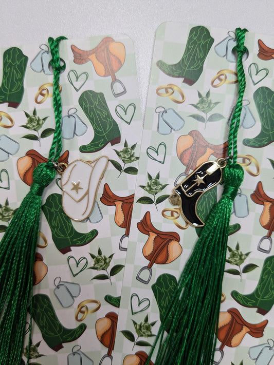 Cowboy Romance Green themed Tassel bookmark